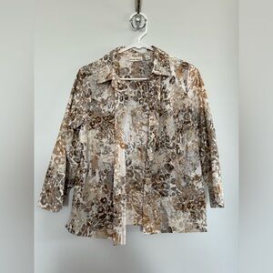 Animal Print 3/4 Sleeve Button-Up
